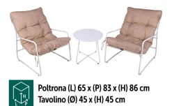 Talia Set lounge 2 poltrone e tavolino, beige