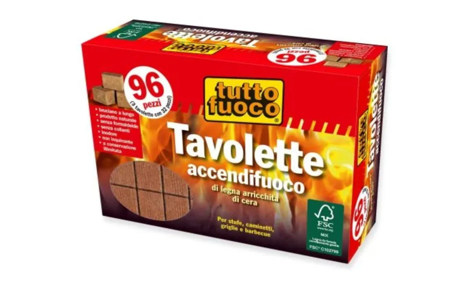 Tavolette accendifuoco ecologico 96 pz