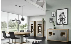 Tolosa credenza  3 ante in ribec cognac e beton oxid