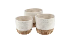 Tondo cesta in vimini e cotone bianco Ø19x16 cm