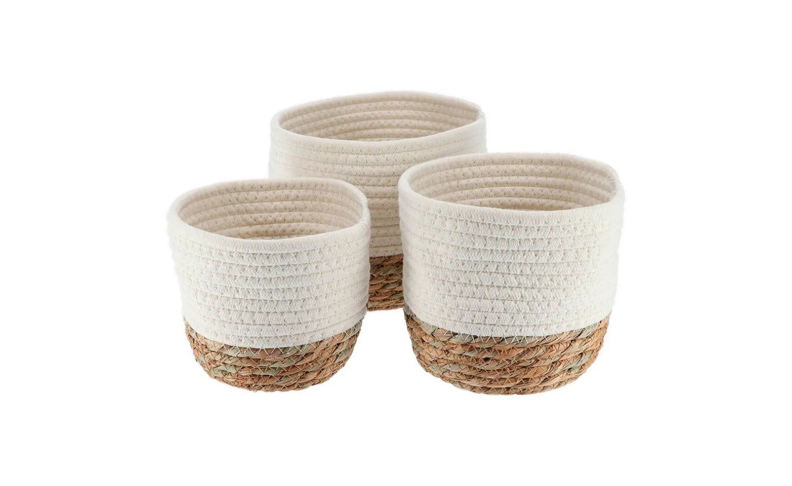 Tondo cesta in vimini e cotone bianco Ø17x14 cm