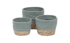Tondo cesta in vimini e cotone verde Ø15x12 cm