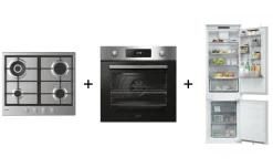 Trittico 60cm Gas Ghisa + Forno Inox + Frigorifero Candy