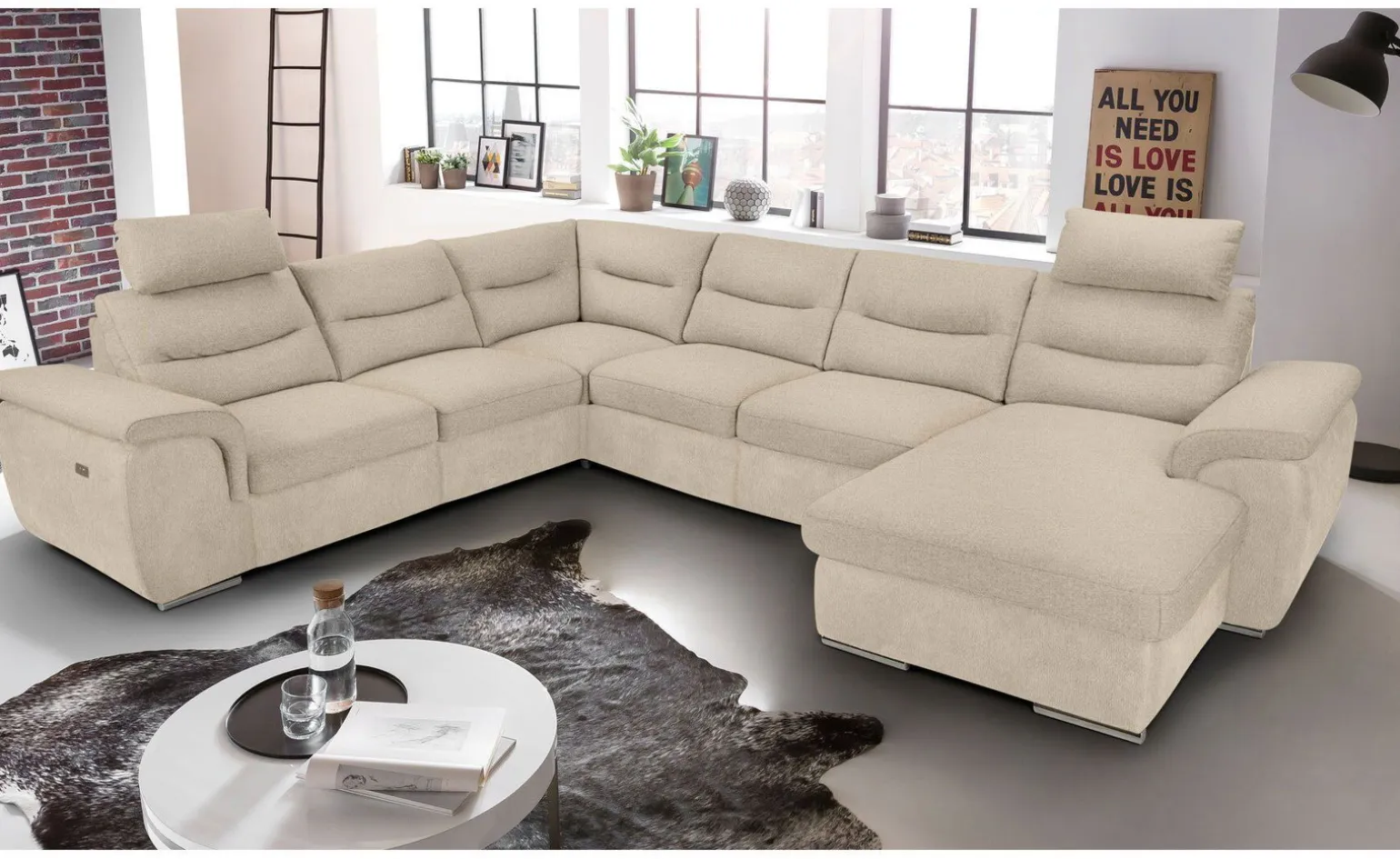 Vanity divano doppio angolo in tessuto beige
