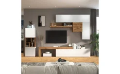 Vasto parete soggiorno colore bianco lucido e rovere L350 cm