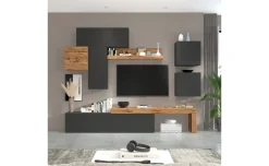 Vasto soggiorno colore antracite e rovere L300 cm