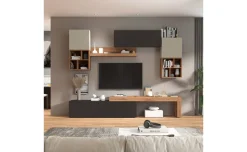 Vasto soggiorno colore antracite, rovere, tortora L280 cm