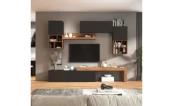 Vasto soggiorno colore antracite e rovere L280 cm