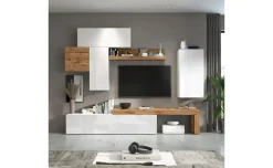 Vasto soggiorno colore bianco lucido e rovere L300 cm