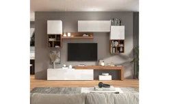 Vasto soggiorno colore bianco lucido e rovere L280 cm