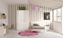 York cameretta betulla e bianco lucido, letto singolo