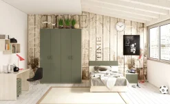 York cameretta betulla e verde, letto piazza e mezza con contenitore