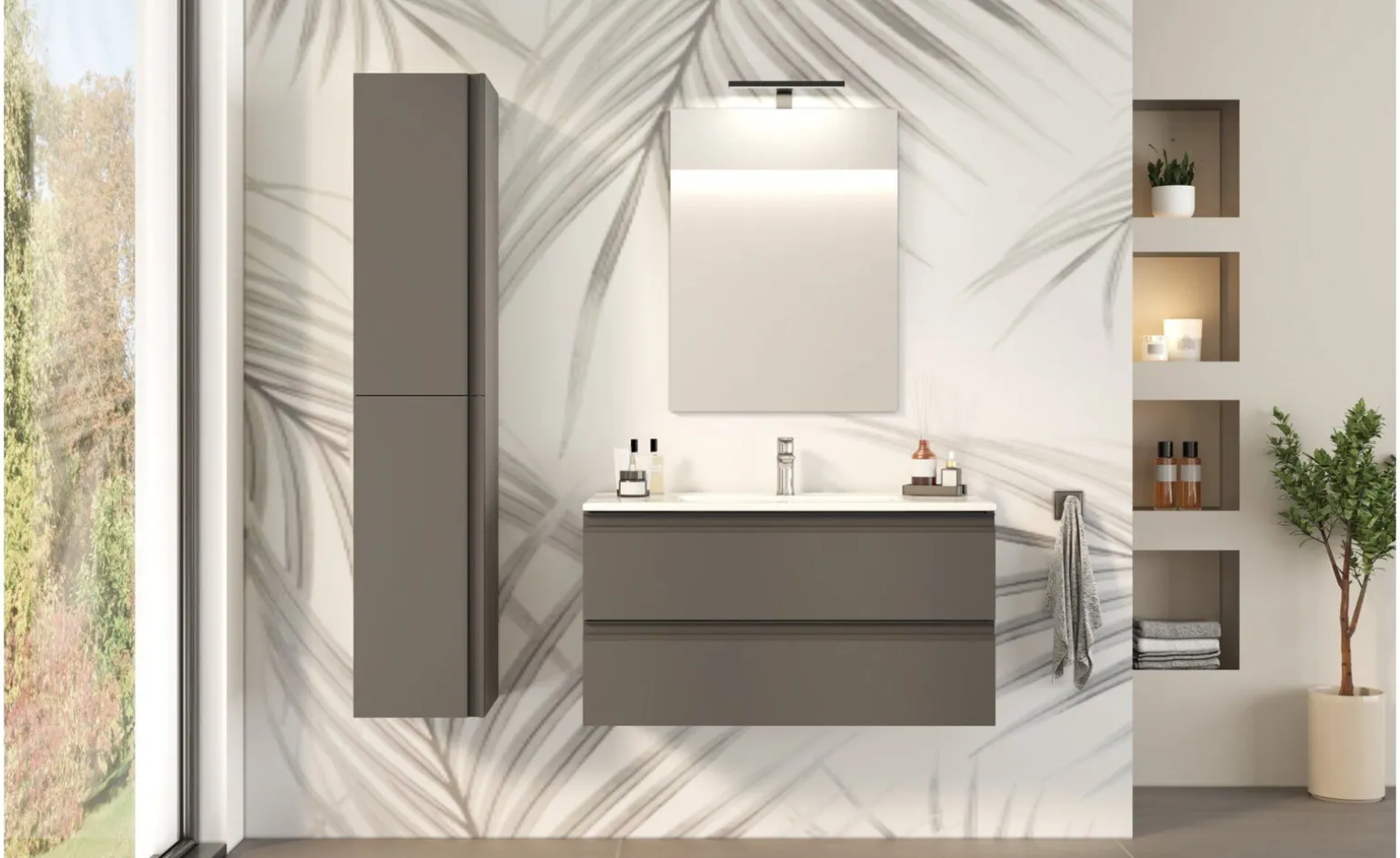 Young Colonna Bagno 2 Ante con Ripiani in Vetro, Grigio Onice