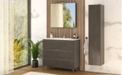Young Colonna Bagno 2 Ante con Ripiani in Vetro, Pietra Scura