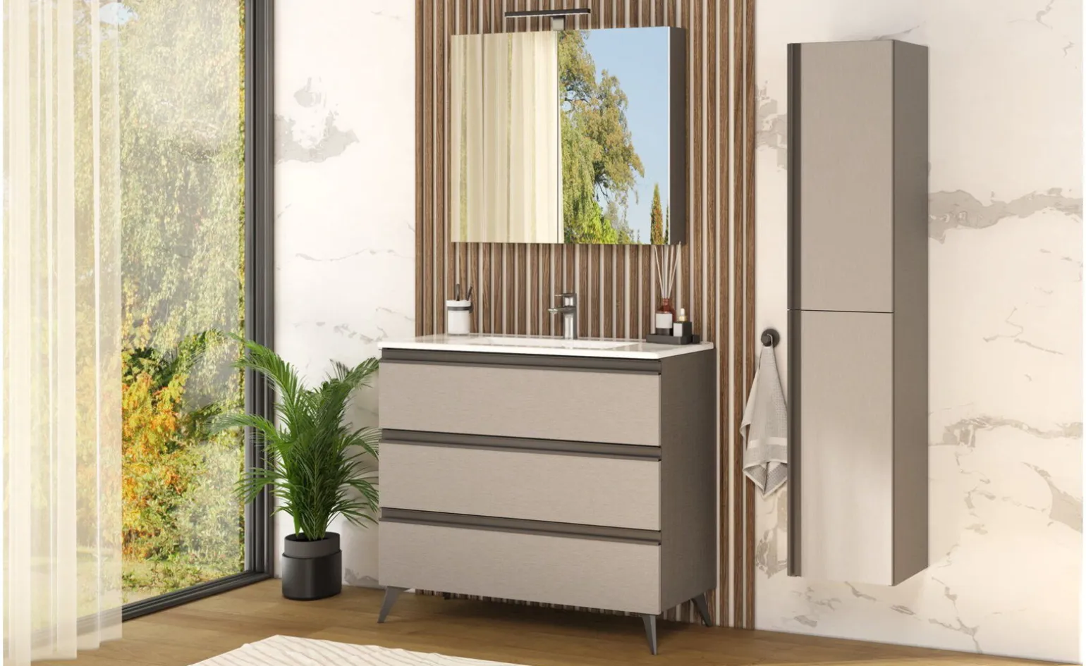 Young Colonna Bagno 2 Ante con Ripiani in Vetro, Metallo Argento