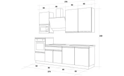 Young cucina completa L270 cm con piano a gas, disponibile in vari colori