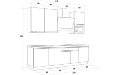 Young cucina completa L270 cm con piano a gas, disponibile in vari colori