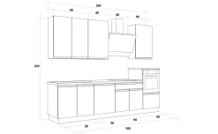 Young cucina completa L300 cm con piano induzione, disponibile in vari colori
