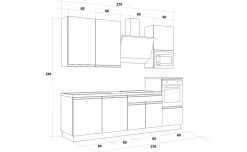 Young cucina completa L270 cm con piano a gas, disponibile in vari colori